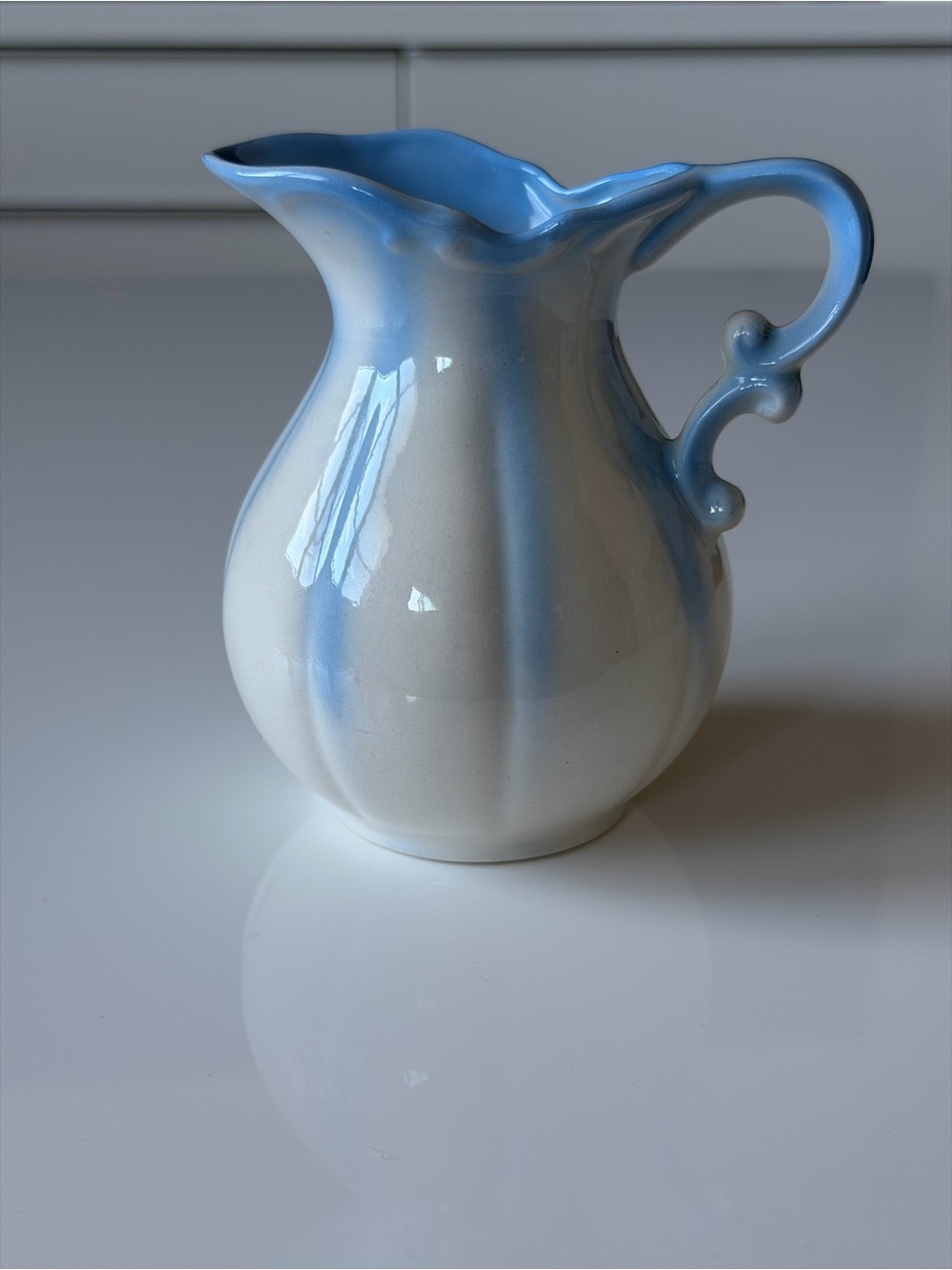 Vintage Signed Studio Pottery Mini Ceramic Pitcher Blue & White Glossy ~ 1989 - Picture 3 of 8